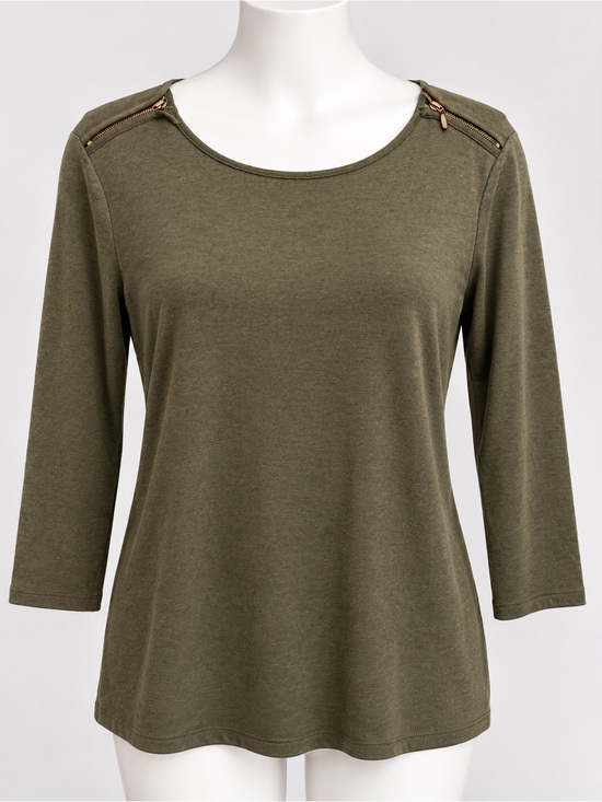 ABS Allen Schwartz Tops - ABS by Allen Schwartz Forest Night Olive Green Zip Shoulder Top L